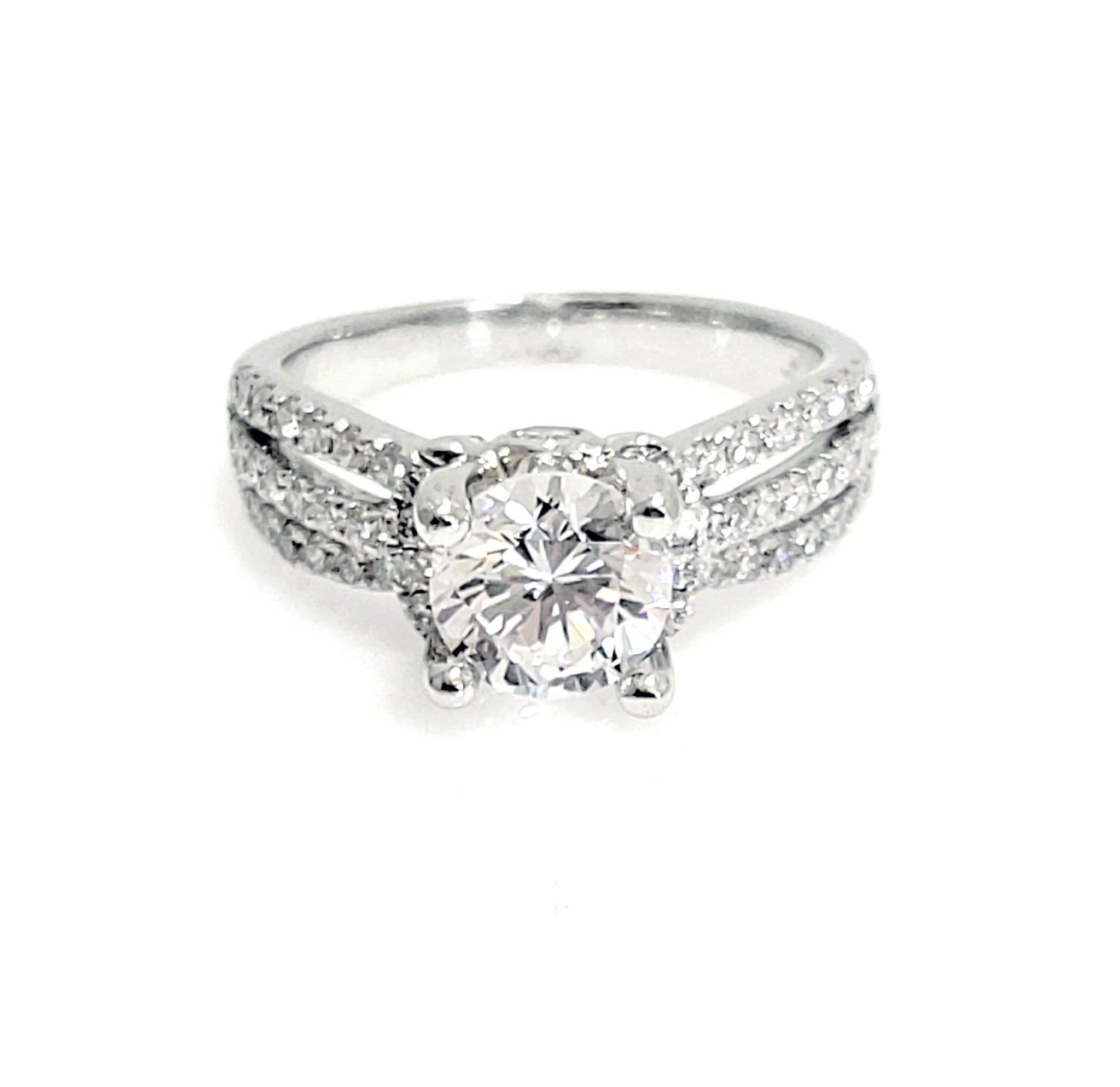 14K White Gold and Diamond Three-Row Semi-Mount Engagement Ring