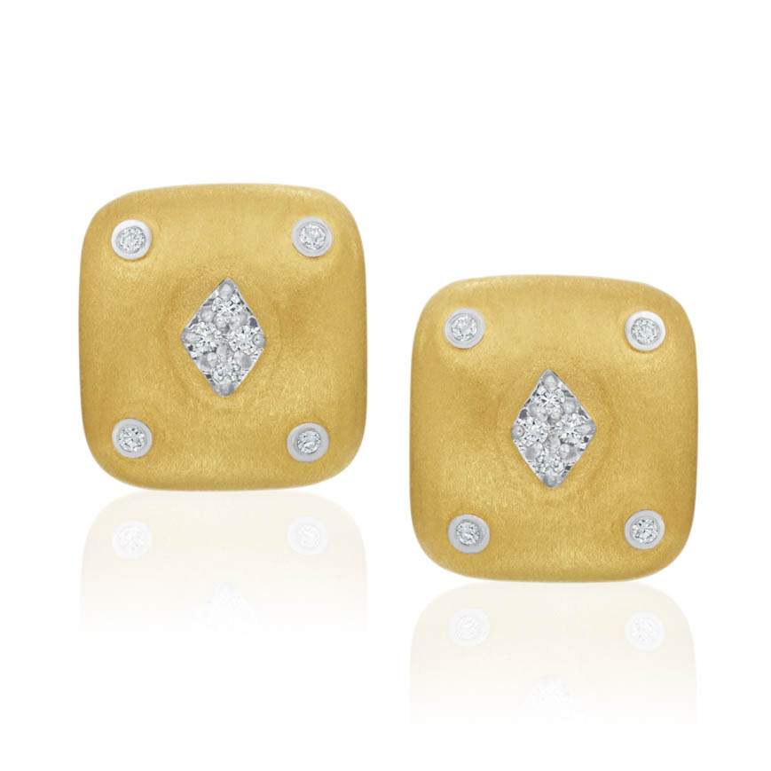 Gold Cushion Shaped Diamond Earrings