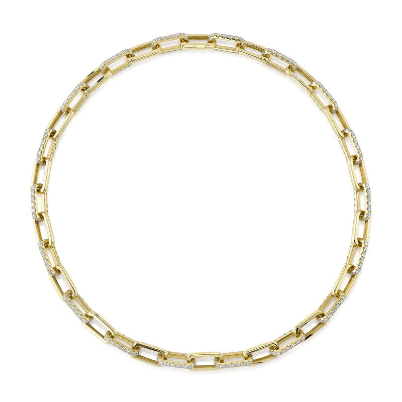 Yellow Gold Paperclip Link Necklace with Alternating Diamond Links