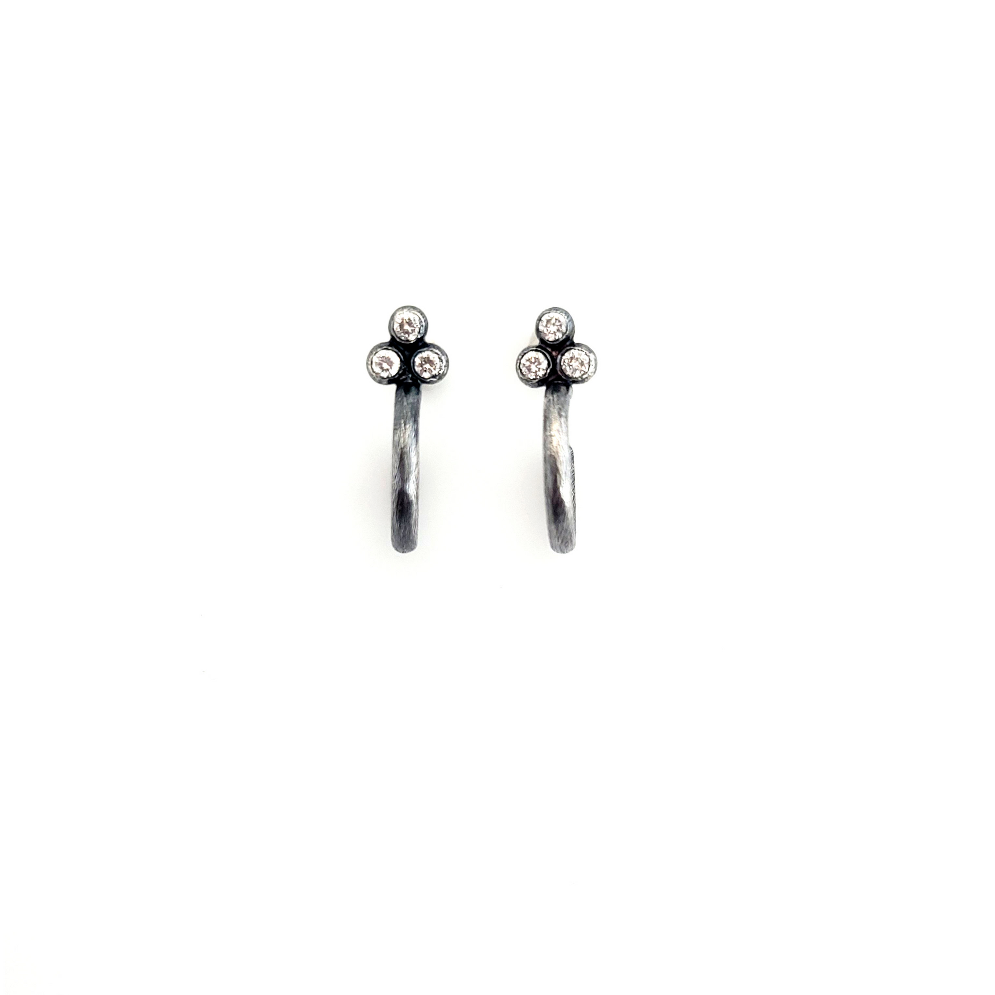Oxidized Silver and Diamond Hoop Earrings