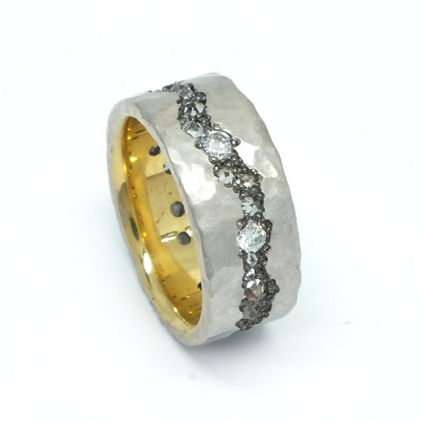 Hammered Gold and Fissure Set Diamond Band