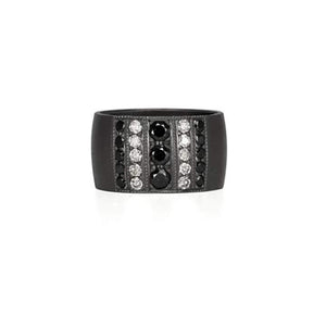 Black and Champagne Diamond Silver Band