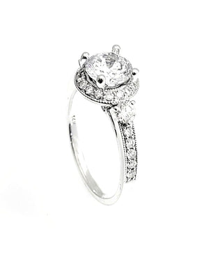 14K White Gold and Diamond Milgrain Halo Semi-Mount Engagement Ring
