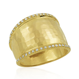 Yellow Gold and Diamond Hammered Band