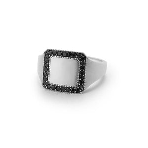 Sterling Silver Signet Ring with Black Diamonds